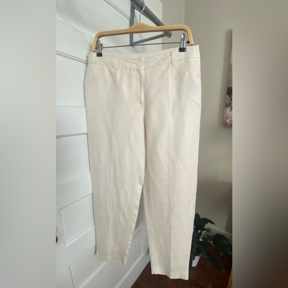 SZ 6 Anne Klein Off White Linen Ankle Pants